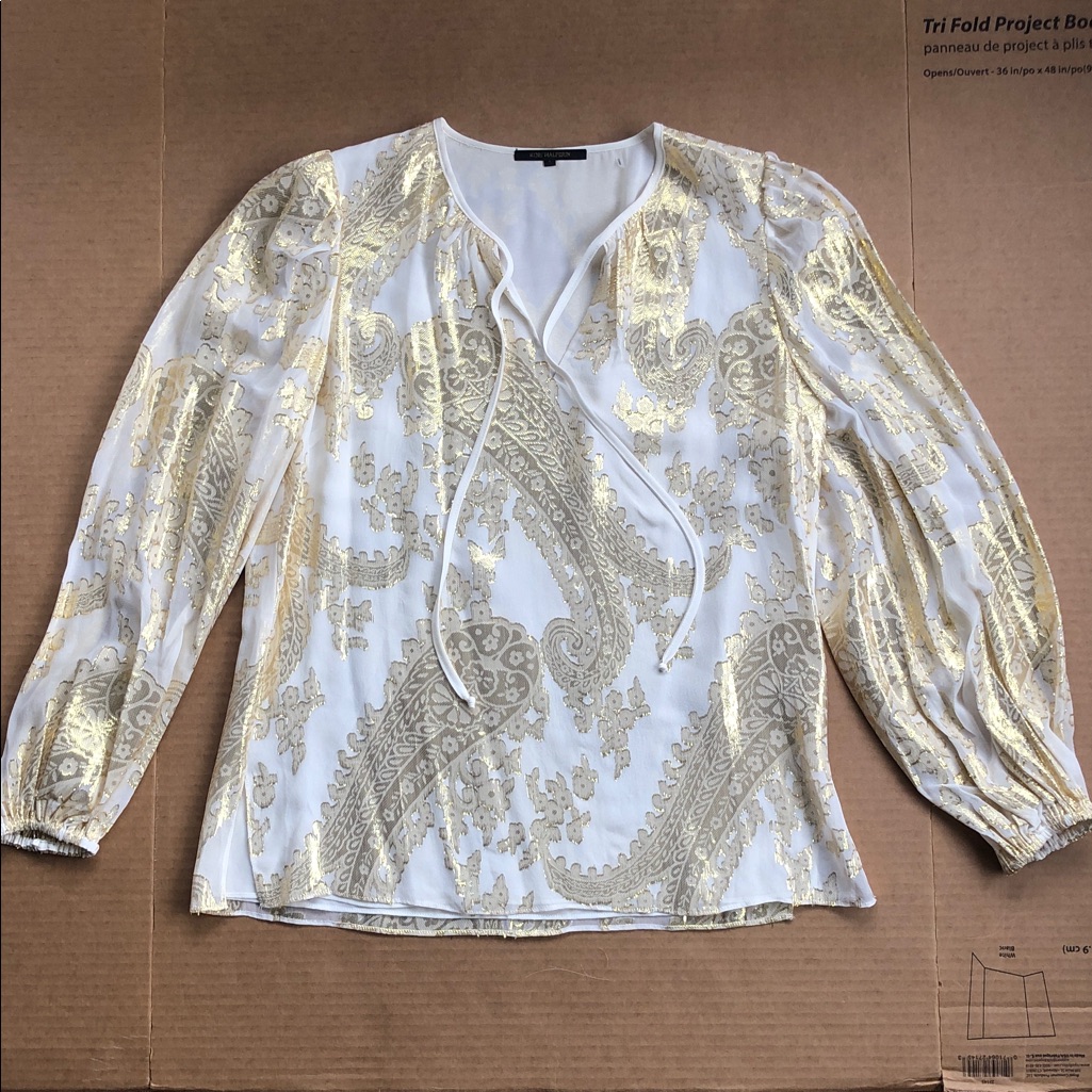 Kobi Halperin Silk Gold Paisley Print Beautiful Blouse, Like New Size S